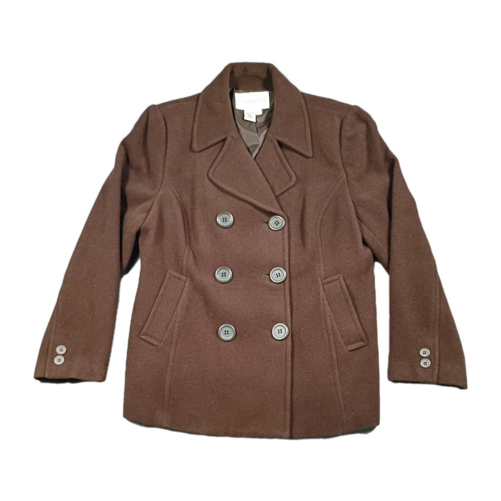 Vintage CHADWICK'S Peacoat Women Size 12 Brown‎ Double Breasted 100% Wool Jacket